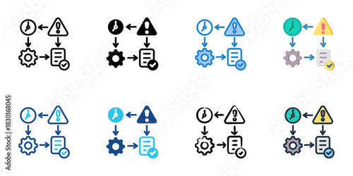 Influence Diagrams icon set multiple style vector collection 
