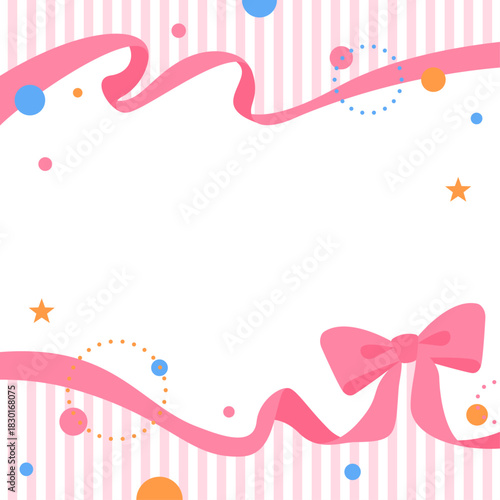 リボンのデコレーションフレーム、円形オブジェクト、ポップなデザイン、正方形サイズ