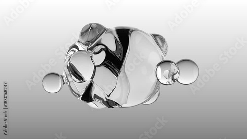 Glass Crystal Metaballs Abstract Molecular Model morphing seamless loop 3D animation for scientific research visuals, clean energy reports, and modern minimalist technology presentations