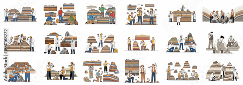 Geologist and Earth Scientist Fieldwork Collection Studying Rock Layers, Soil Profiles, and Stratigraphy