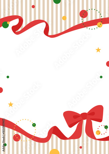 リボンのデコレーションフレーム、円形オブジェクト、ポップなデザイン、縦向き