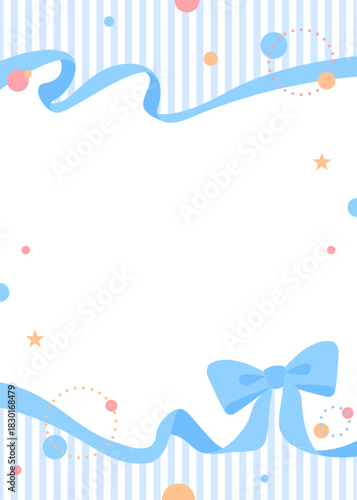 リボンのデコレーションフレーム、円形オブジェクト、ポップなデザイン、縦向き