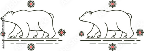 Minimalist Polar Bear Illustration with Snowflakes and Ice Floes