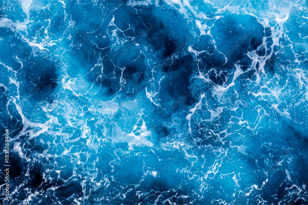 Obraz premium Sea water texture. Top view of picturesque water with foam. Can be used in covers, packaging, posters, textures, brochures, art and design projects. Mesmerizing vector illustration.