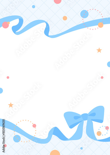 リボンのデコレーションフレーム、円形オブジェクト、ポップなデザイン、縦向き