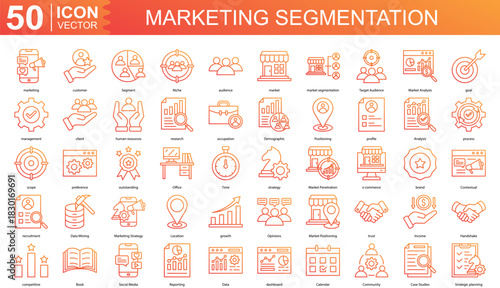 marketing segmentation icon collection set. Containing marketing, customer, Segment, Niche, audience icon.