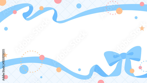 リボンのデコレーションフレーム、円形オブジェクト、ポップなデザイン、16：9サイズ