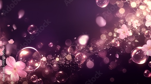 Purple bubble and flower petals, light and shadow wallpaper background poster, KPop style suitable for winter Christmas and spring Valentine's Day