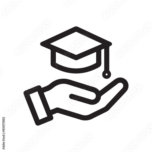 Graduation Cap on Hand Education and Opportunity Icon Outline