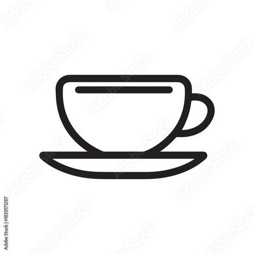 Minimalist Line Art Coffee Cup with Saucer Outline Icon