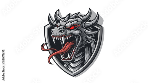 Menacing dragon emblem with fiery eyes, perfect for gaming teams or fantasy branding, showcasing power and strength in a bold, unique design