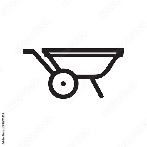 Simple Black Wheelbarrow Outline on White Background