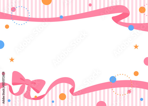 リボンのデコレーションフレーム、円形オブジェクト、ポップなデザイン