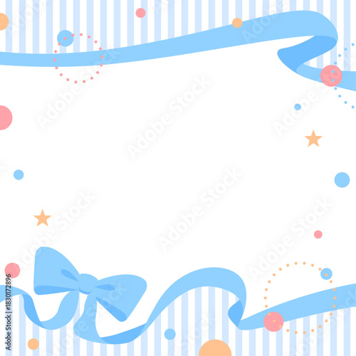 リボンのデコレーションフレーム、円形オブジェクト、ポップなデザイン、正方形サイズ