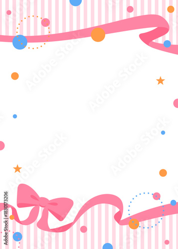 リボンのデコレーションフレーム、円形オブジェクト、ポップなデザイン、縦向き