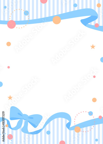 リボンのデコレーションフレーム、円形オブジェクト、ポップなデザイン、縦向き