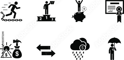 Business and finance icon set depicting success risk and financial growth