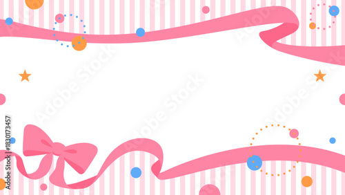 リボンのデコレーションフレーム、円形オブジェクト、ポップなデザイン、16：9サイズ