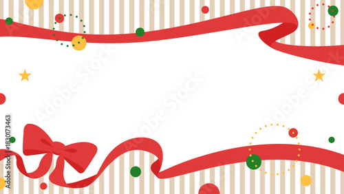 リボンのデコレーションフレーム、円形オブジェクト、ポップなデザイン、16：9サイズ