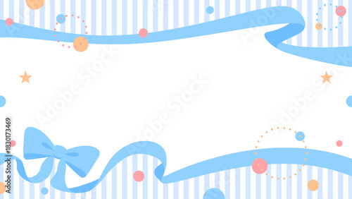 リボンのデコレーションフレーム、円形オブジェクト、ポップなデザイン、16：9サイズ