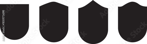 Editable stroke shield icon set, Knightly military shield insignia of different shapes, security symbols sign protection badges collection
