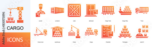 cargo icon collection set. Containing courier, container, crate, delivered, Cargo Train icon.