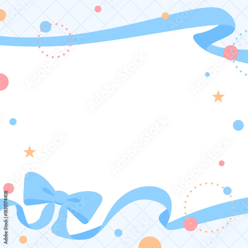 リボンのデコレーションフレーム、円形オブジェクト、ポップなデザイン、正方形サイズ