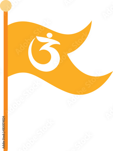 Sacred om symbol on vibrant orange religious flag