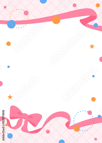 リボンのデコレーションフレーム、円形オブジェクト、ポップなデザイン、縦向き