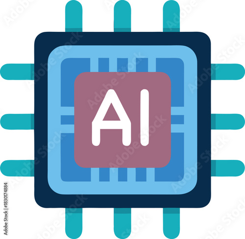 Modern ai processor chip icon with abstract circuit board elements