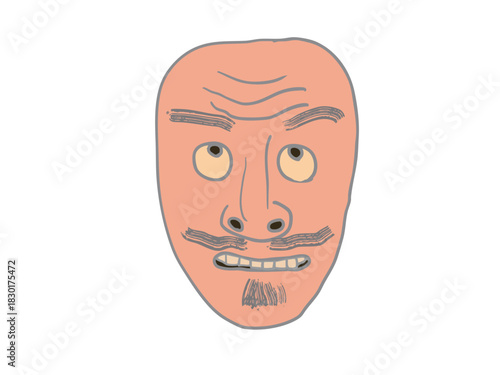 Illustration of a man's face in a classical Japanese performing art