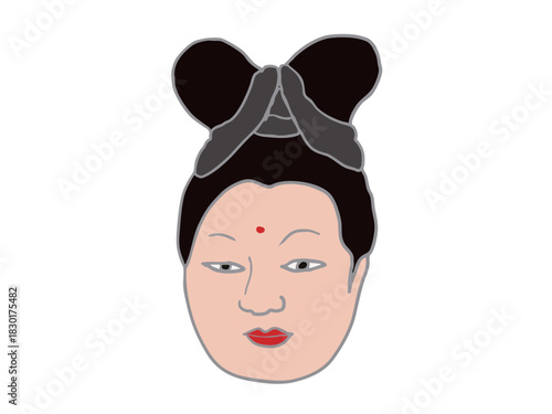 Illustration of a female mask from classical Japanese performing arts