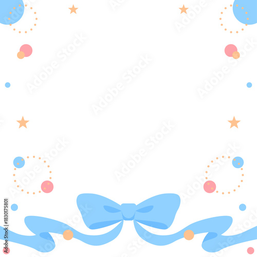 リボンのデコレーションフレーム、円形オブジェクト、ポップなデザイン、正方形サイズ