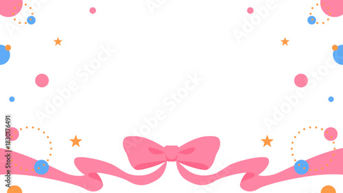 リボンのデコレーションフレーム、円形オブジェクト、ポップなデザイン、16：9サイズ