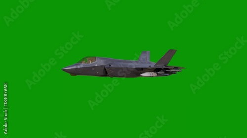 Fighter jet in a smooth flying motion with a green screen background, suitable for action-packed sequences.