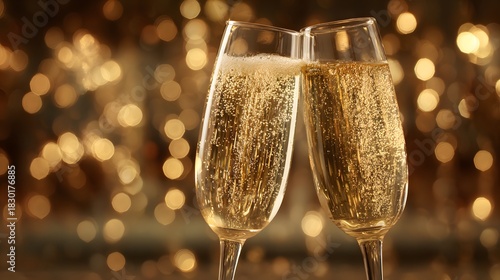 Elegant Holiday Season Celebrations: Christmas Ornament Designs and Sparkling New Year's Eve Champagne Glasses with Fireworks