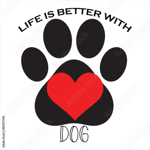 Dog Lover Paw Print Heart Graphic – Cute Pet Love T-Shirt Design