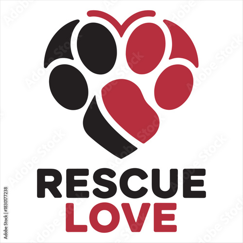 Rescue Love Paw Heart Graphic – Animal Rescue Pet Lover T-Shirt Design