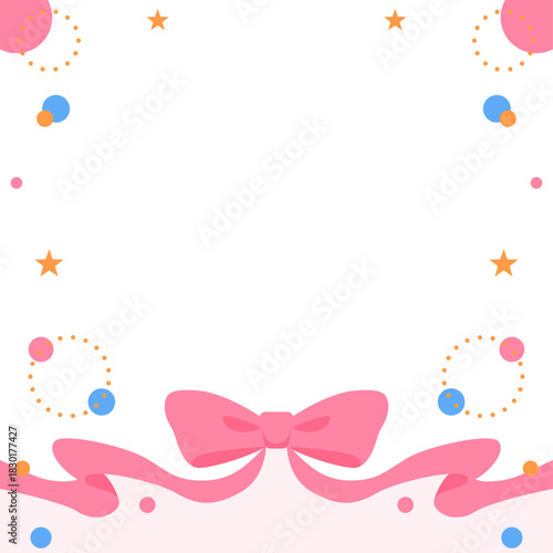 リボンのデコレーションフレーム、円形オブジェクト、ポップなデザイン、正方形サイズ