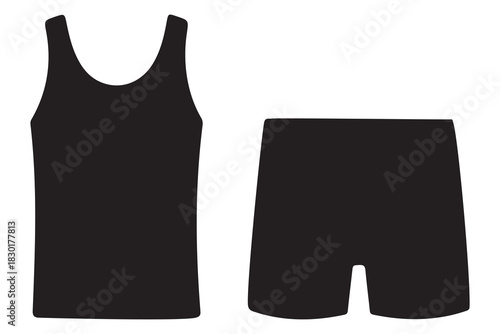Black tank top and shorts set for men or women isolated on white background