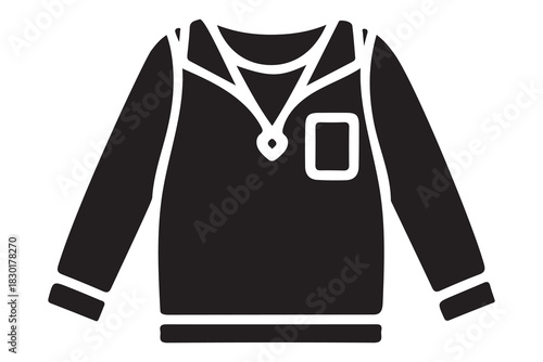 Simple black silhouette of a long sleeve shirt with a pocket isolated on white background