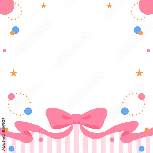 リボンのデコレーションフレーム、円形オブジェクト、ポップなデザイン、正方形サイズ