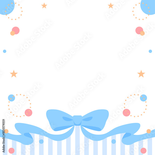 リボンのデコレーションフレーム、円形オブジェクト、ポップなデザイン、正方形サイズ