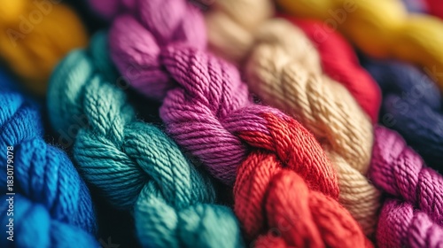 Vibrant Rainbow Threads: A Close-Up of Colorful Embroidery Floss