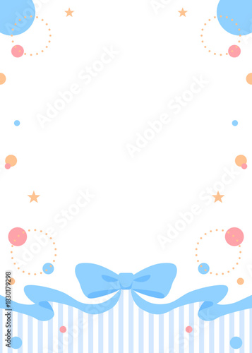 リボンのデコレーションフレーム、円形オブジェクト、ポップなデザイン、縦向き