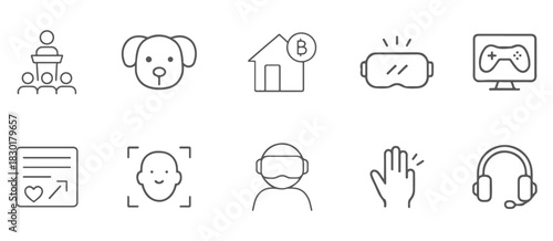 "Future technology virtual reality artificial intelligence outline icons vector set"