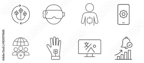 Augmented reality, VR, AI, IoT line icons set collection