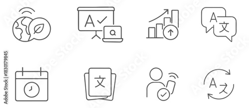 Global language translation online learning outline vector icon set