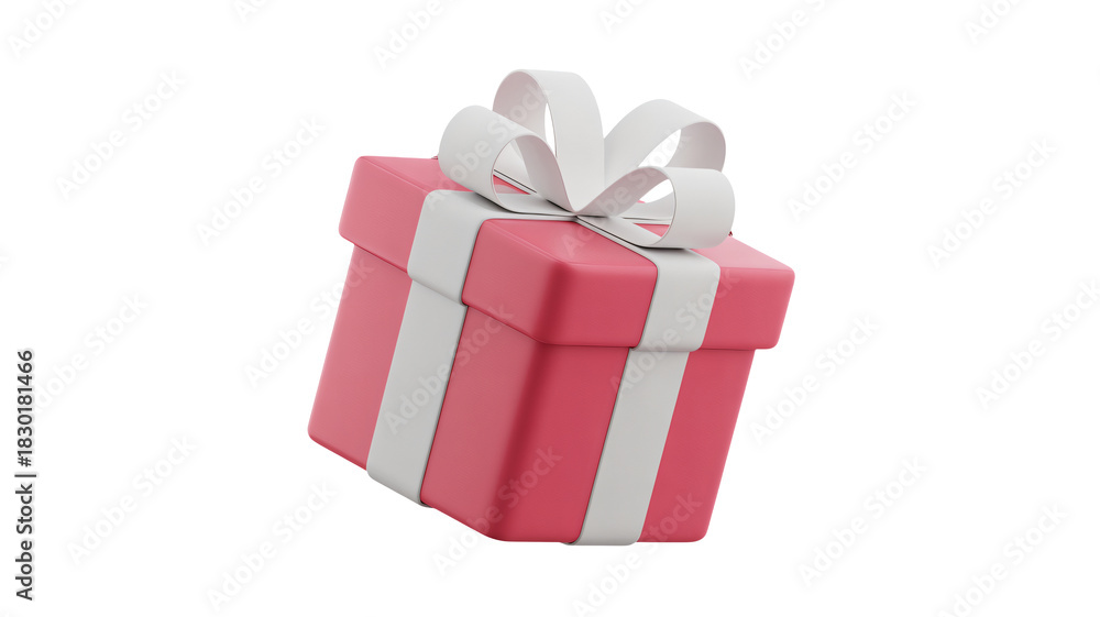 Obraz premium Festive pink gift box with white ribbon for birthdays and special occasions