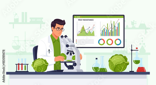 Illustrative portrayal of an agronomist's research on pest resistance in laboratory
